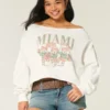 Hanorac cu imprimeu Miami, cu umeri decupați, ușor de purtat Hanorac cu imprimeu Miami, cu umeri decupați, ușor de purtat