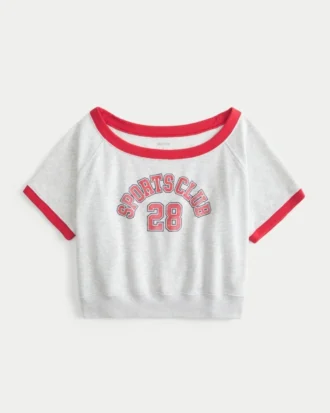 Hanorac grafic cu mâneci scurte din fleece terry