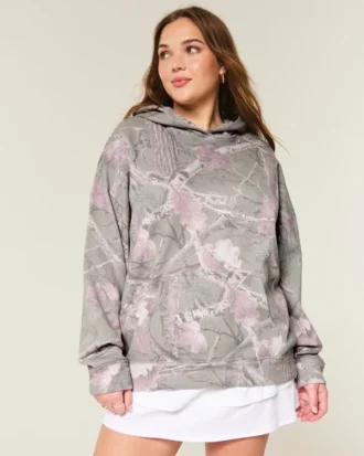 Hanorac oversized cu glugă camuflaj
