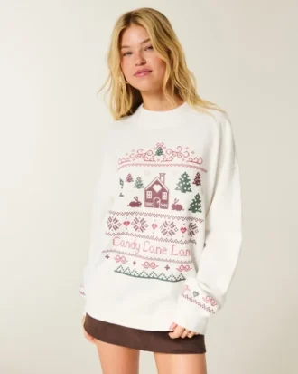 Hanorac oversized cu guler înalt și imprimeu grafic de iarnă Hanorac oversized cu guler înalt și imprimeu grafic de iarnă