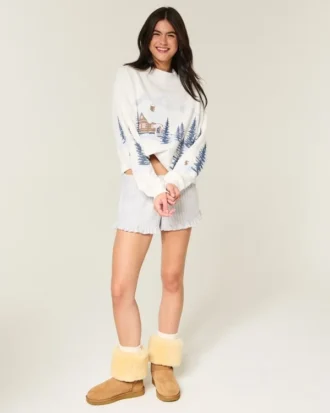 Hanorac oversized cu guler înalt și imprimeu grafic de iarnă Hanorac oversized cu guler înalt și imprimeu grafic de iarnă
