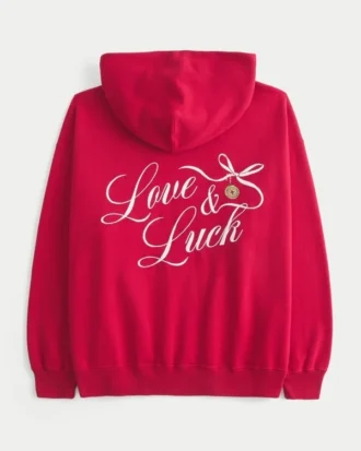 Hanorac oversized cu imprimeu grafic Good Luck Charm