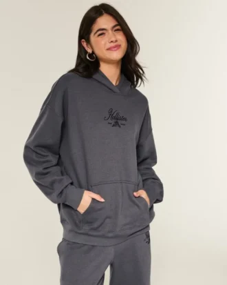 Hanorac oversized cu logo strălucitor