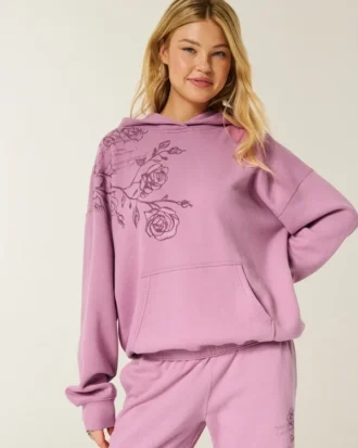 Hanorac oversized cu logo strălucitor