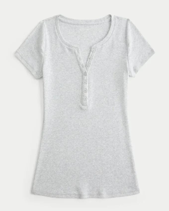 Henley cu mâneci scurte Y2K Henley cu mâneci scurte Y2K