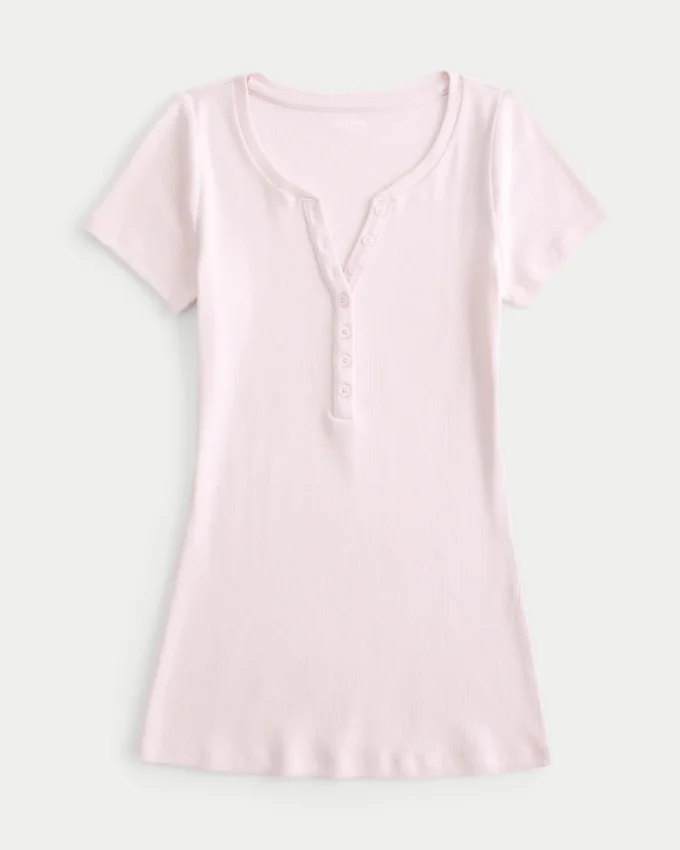 Henley cu mâneci scurte Y2K Henley cu mâneci scurte Y2K