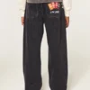 Hollister x Taco Bell Blugi largi, spălați, negri, cu broderie grafică Hollister x Taco Bell Blugi largi, spălați, negri, cu broderie grafică