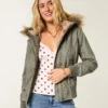 Jacheta bomber căptușită cu blană artificială Jacheta bomber căptușită cu blană artificială