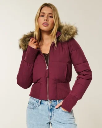 Jacheta bomber cu garnitură din blană artificială