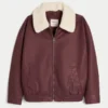 Jacheta bomber din piele artificială cu guler Sherpa Jacheta bomber din piele artificială cu guler Sherpa