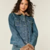 Jacheta din denim cu bordură din blană artificială Jacheta din denim cu bordură din blană artificială