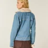 Jacheta din denim cu bordură din blană artificială Jacheta din denim cu bordură din blană artificială