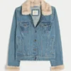 Jacheta din denim cu bordură din blană artificială Jacheta din denim cu bordură din blană artificială