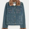 Jacheta din denim cu bordură din blană artificială Jacheta din denim cu bordură din blană artificială