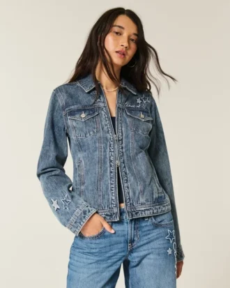 Jacheta din denim cu imprimeu grafic Class of ’26
