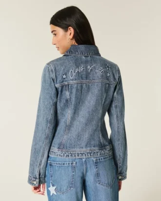 Jacheta din denim cu imprimeu grafic Class of ’26