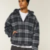 Jacheta skater cu glugă din flanelă în carouri Jacheta skater cu glugă din flanelă în carouri