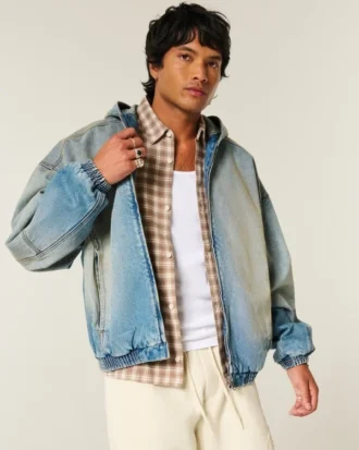 Jacheta skater din denim cu fermoar