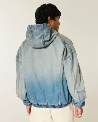 Jacheta skater din denim cu fermoar
