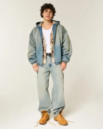 Jacheta skater din denim spălat Jacheta skater din denim spălat