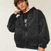Jacheta skater din denim spălat negru Jacheta skater din denim spălat negru