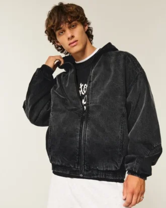 Jacheta skater din denim spălat negru Jacheta skater din denim spălat negru