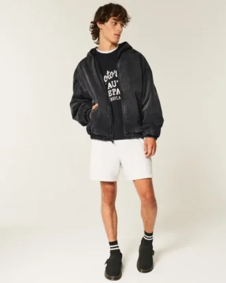 Jacheta skater din denim spălat negru Jacheta skater din denim spălat negru