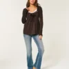 Lansare Holiday Vault Top babydoll din tricot cu satin și legătură în față Lansare Holiday Vault Top babydoll din tricot cu satin și legătură în față