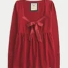 Lansare Holiday Vault Top babydoll din tricot cu satin și legătură în față Lansare Holiday Vault Top babydoll din tricot cu satin și legătură în față