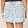 Mini fustă din denim cu talie joasă și șnur Mini fustă din denim cu talie joasă și șnur