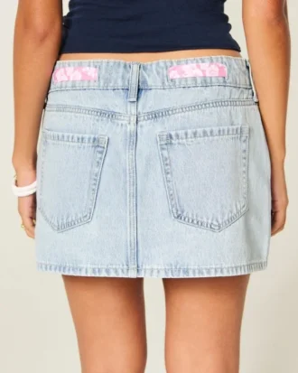 Mini fustă din denim cu talie joasă și șnur