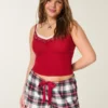 Mini pantaloni scurți din flanelă cu cravată din satin, din colecția Holiday Vault Mini pantaloni scurți din flanelă cu cravată din satin, din colecția Holiday Vault