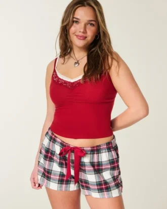 Mini pantaloni scurți din flanelă cu cravată din satin, din colecția Holiday Vault