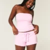 Mini pantaloni scurți din fleece cu imprimeu inimă Mini pantaloni scurți din fleece cu imprimeu inimă