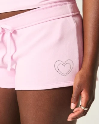 Mini pantaloni scurți din fleece cu imprimeu inimă