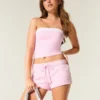 Mini pantaloni scurți din fleece cu imprimeu inimă Mini pantaloni scurți din fleece cu imprimeu inimă