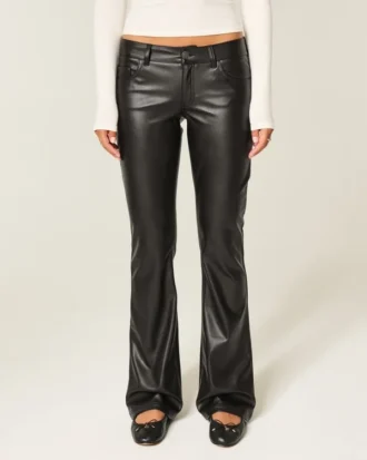 Pantaloni bootcut din piele sintetică cu talie joasă