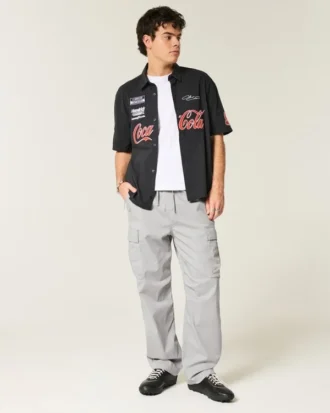 Pantaloni cargo largi, cu elastic
