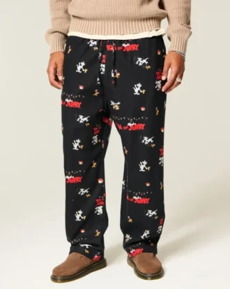 Pantaloni de pijama din flanelă cu imprimeu Tom și Jerry