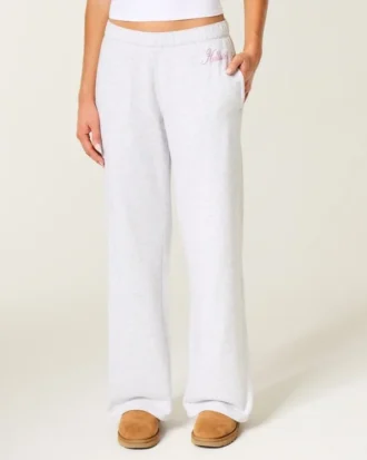 Pantaloni de trening cu picior larg și logo strălucitor