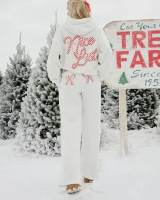 Pantaloni de trening largi cu imprimeu Candy Cane