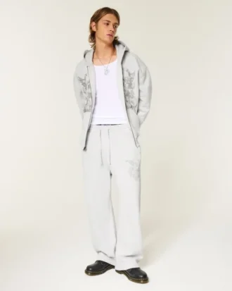 Pantaloni de trening super largi cu imprimeu Angel