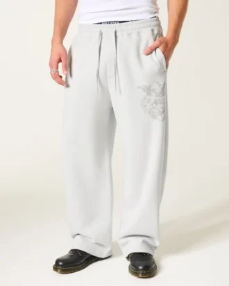 Pantaloni de trening super largi cu imprimeu Angel