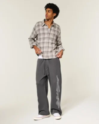 Pantaloni de trening super largi cu imprimeu Double Flame