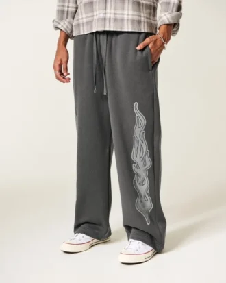 Pantaloni de trening super largi cu imprimeu Double Flame