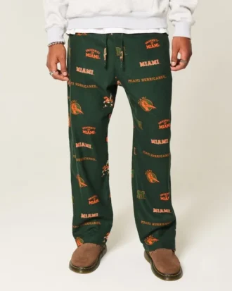 Pantaloni din flanelă cu imprimeu University of Miami Hurricanes