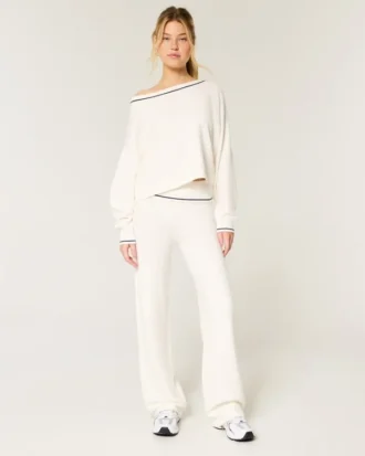 Pantaloni drepți cu talie pliată din tricot Gilly Hicks