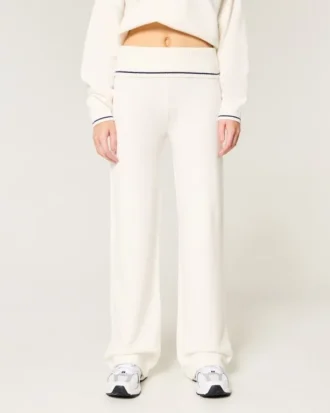 Pantaloni drepți cu talie pliată din tricot Gilly Hicks