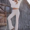 Pantaloni evazați cu talie pliată din tricot Gilly Hicks Pantaloni evazați cu talie pliată din tricot Gilly Hicks