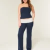 Pantaloni evazați din tricot cu talie pliată Pantaloni evazați din tricot cu talie pliată